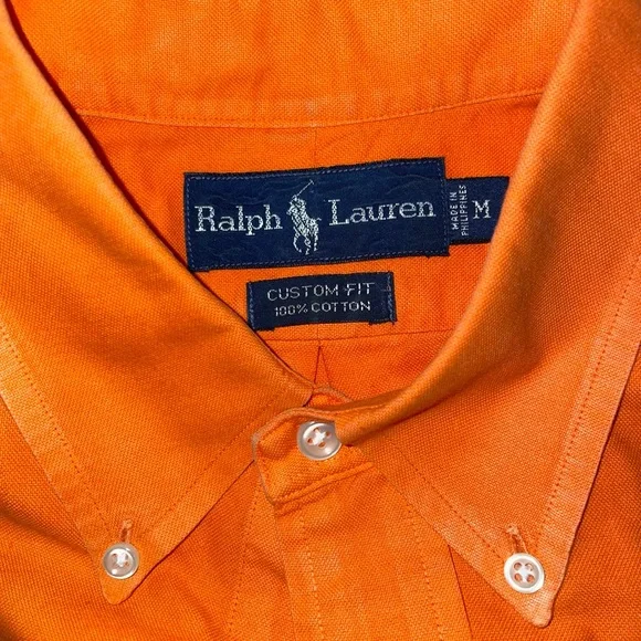 Men’s M orange Ralph Lauren Polo button up slightly used. - Picture 2 of 2